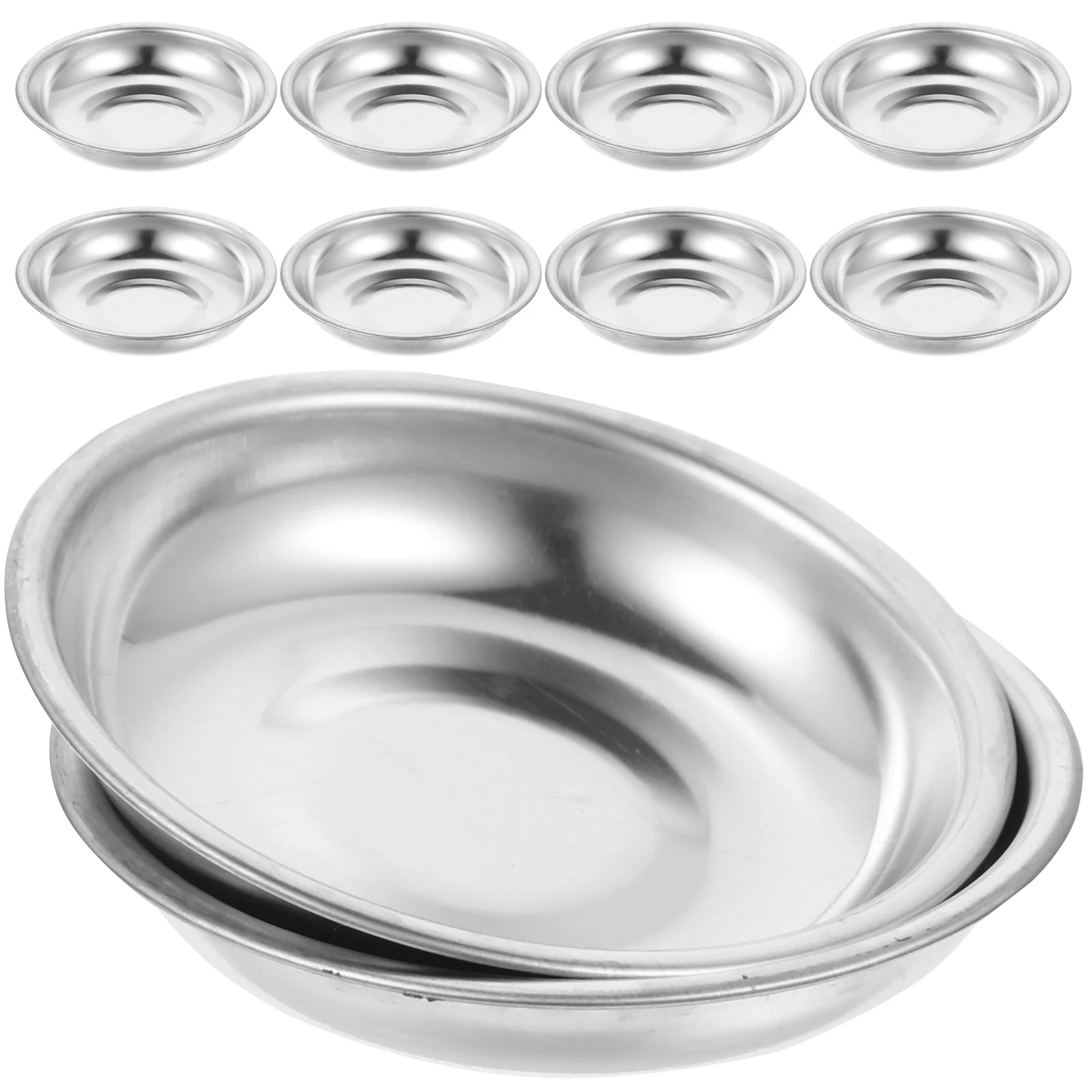 

10pcs Stainless Steel Sauce Dishes Compact Reusable Easy Clean Metal Food Seasoning Plates Bowls Home Party Catering Hall Oil