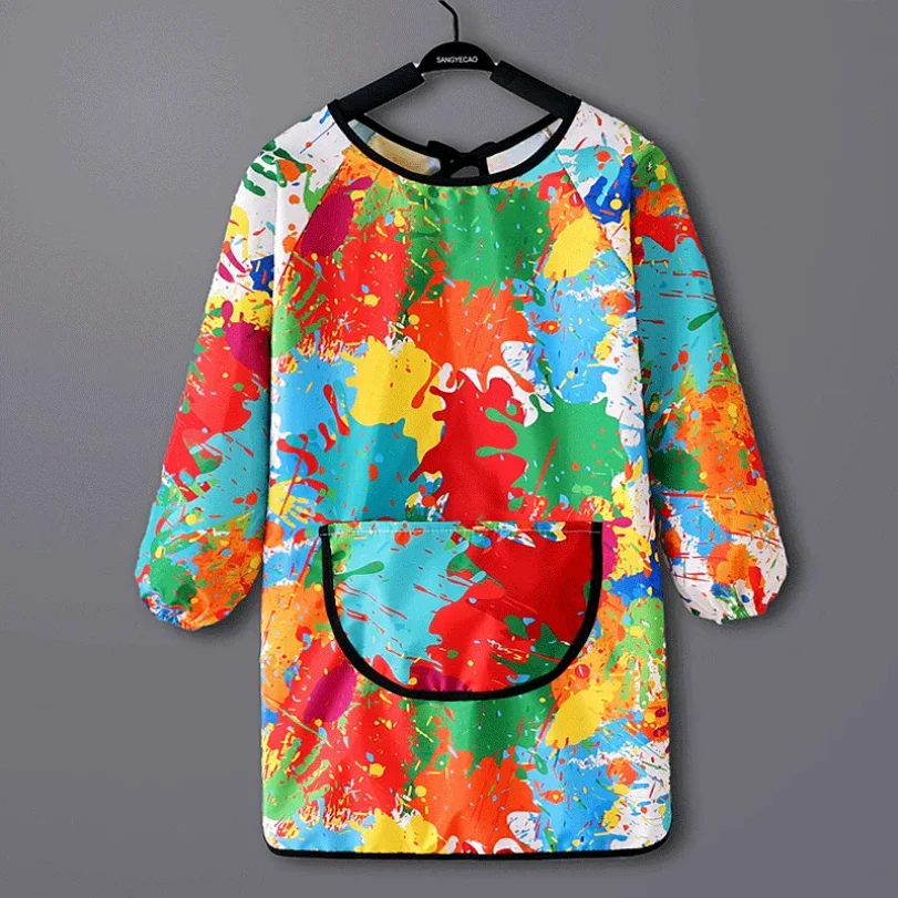 Childrens Drawing Waterproof Dirt Resistant Long Sleeved Cover Kindergarten Drawing Reverse Dressing Baby Eating Bib Baby Apron