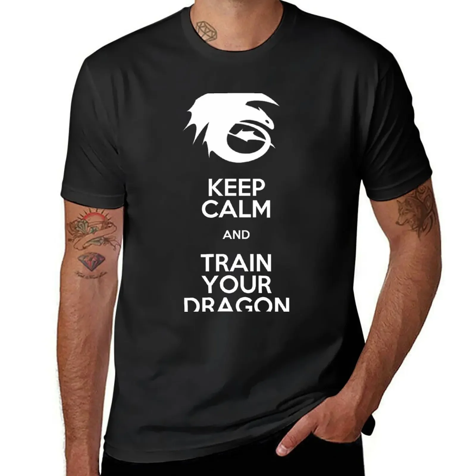 Футболка с надписью Keep calm and train your dragon, Белый шрифт, топы, Мужская одежда, футболки для мужчин