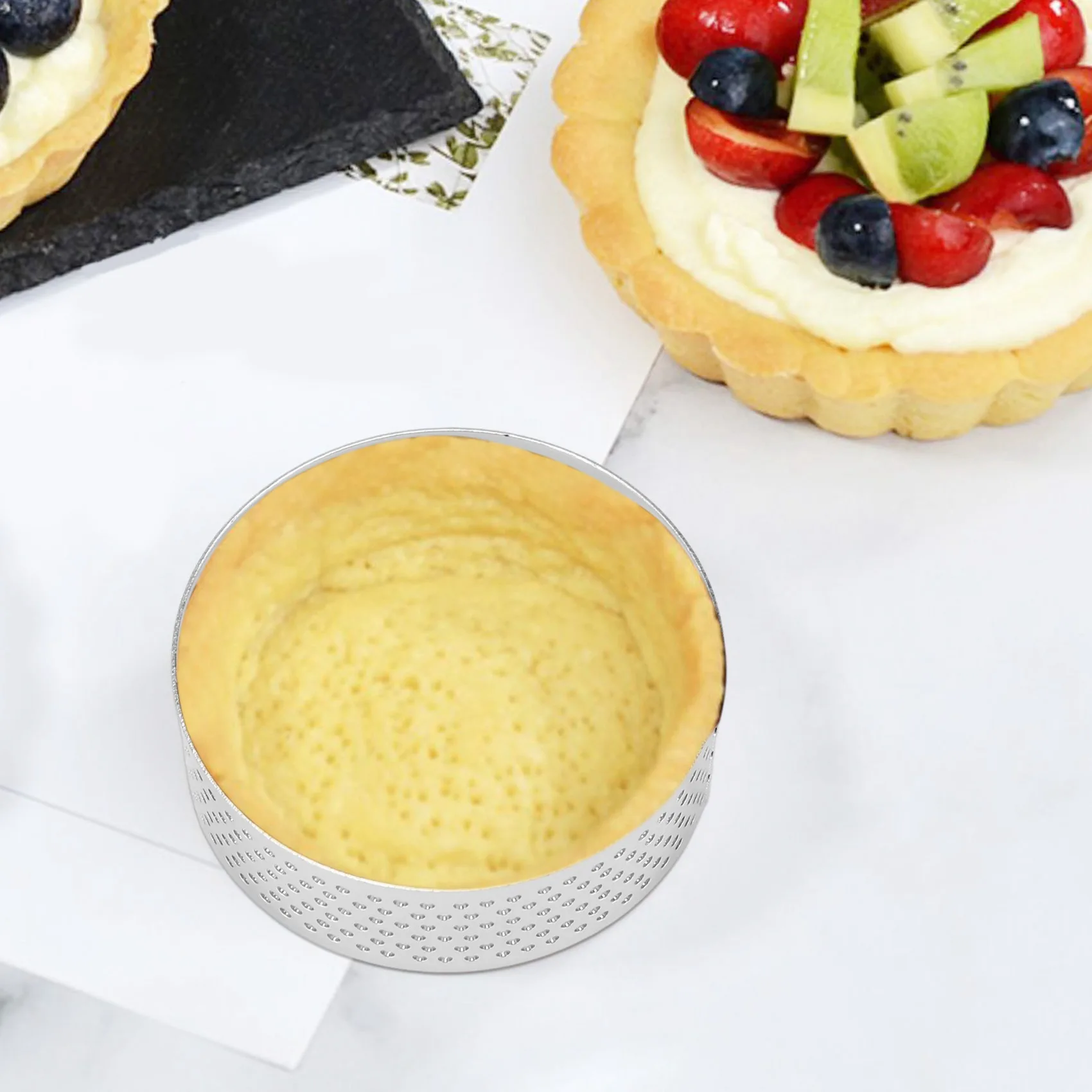 10Pcs Round Dessert Stainless Steel Perforated Fruit Pie Quiche Cake Mousse Mold Kitchen Baking Mold 6cm