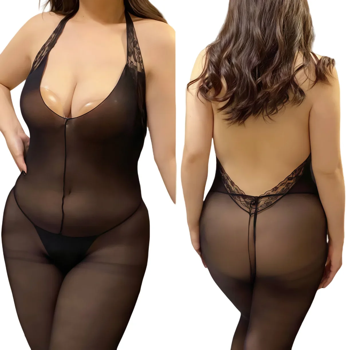 NEWFUNJOIN Plus Size Sexy Fishnet Bodysuit Oversize Women Crotchless Tights Full Bodystockings Erotic Mesh Clothes Lingerie Set