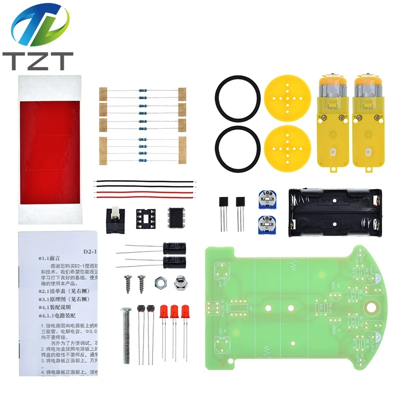 TZT 1/3bag D2-1 Intelligent Tracking Line Smart Car Kit TT Motor Electronic DIY Kit Smart Patrol Automobile Parts DIY Electronic