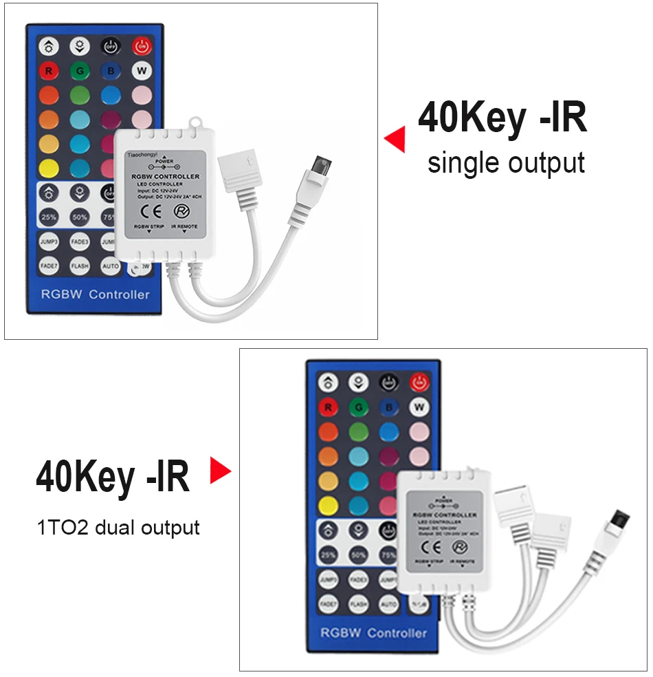 12-24V RGBW sterownik ściemniacza 40Key 5 pins IR pilot zdalnego sterowania 4 kanały kontroler LED dla SMD 5050 RGBW RGBWW LED listwa oświetleniowa