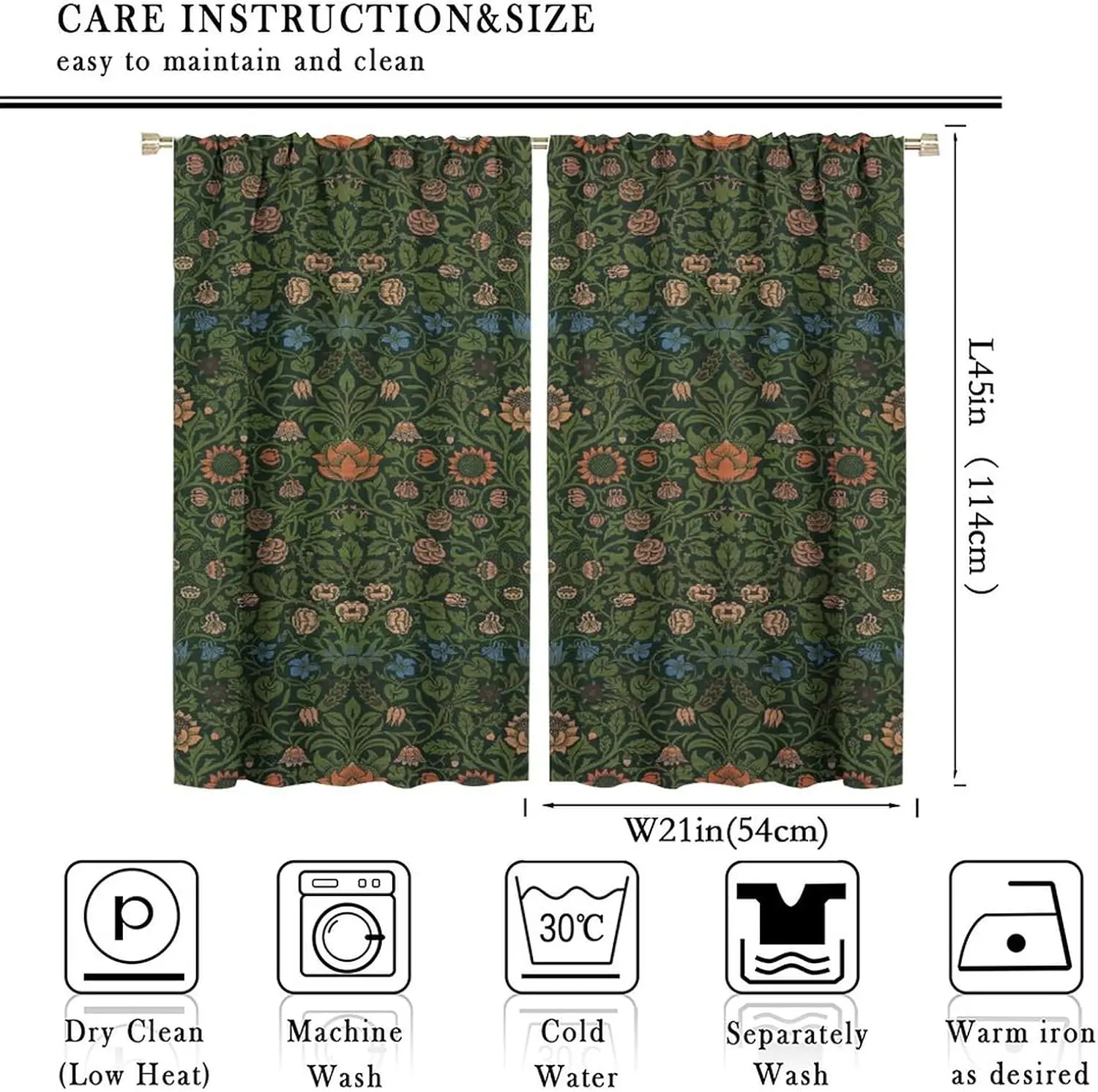 Bohemia Plant Flowers Pattern Blackout Window Curtains, William Morris Art Print Vintage Decor Curtains, for Living Room Bedroom