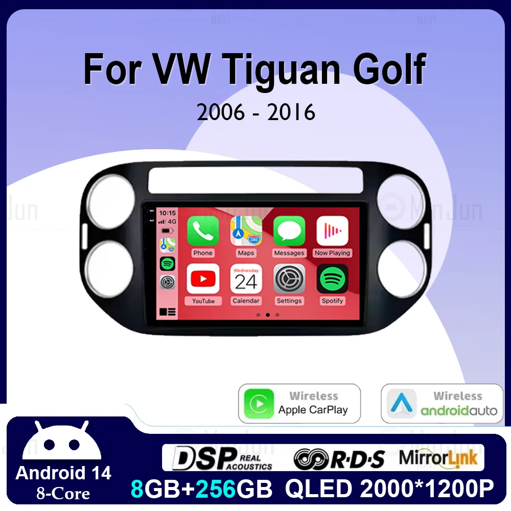 

Автомобильный радиоприемник Android 14 для Volkswagen VW Tiguan Back 2006-2016 Мультимедийный видеоплеер для гольфа с CarPlay 4G + WIFI GPS-навигацией