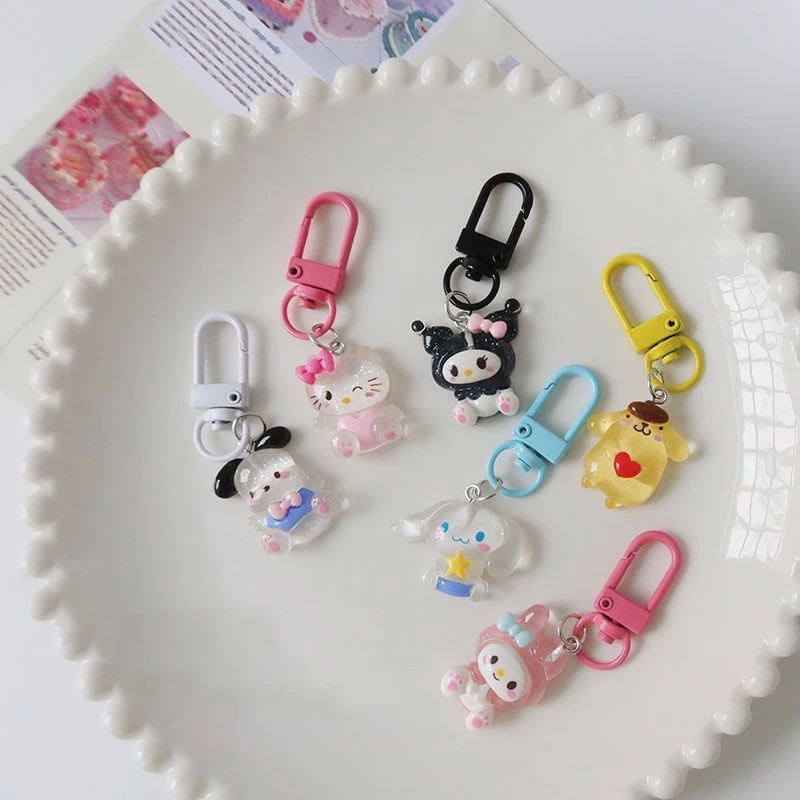 Sanrio Anime Hallo Kitty transparent fein blinkend Schlüssel bund Cartoon Zimt Hund Kuromi Melodie Tasche Anhänger niedlichen Schlüssel Zubehör