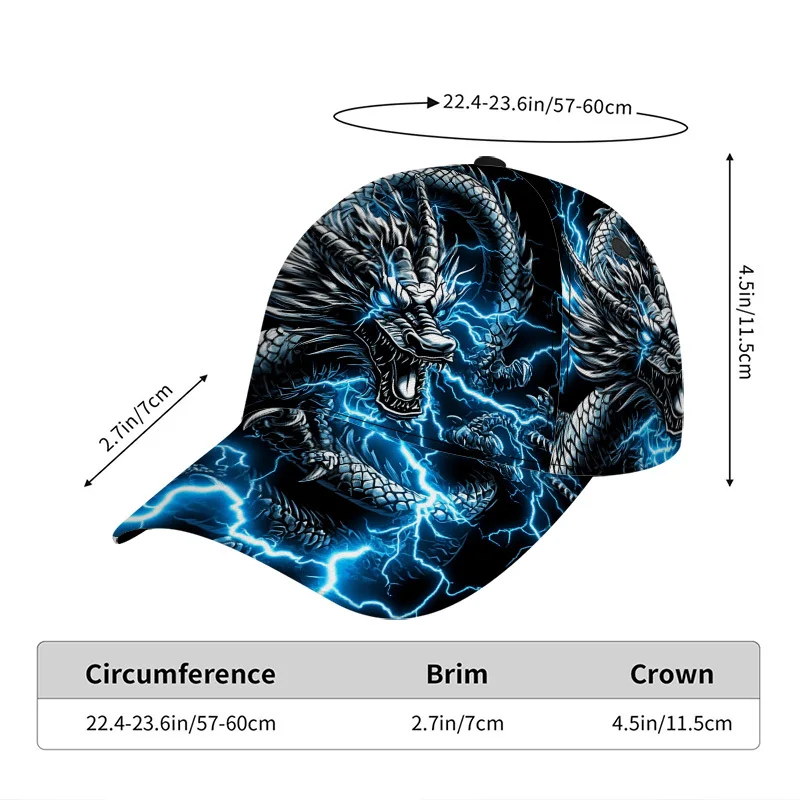 Dragon with Electric Lightning Print Classic Baseball Cap Great for Urban Scenes Daily Street Styling Fashionable Everyday