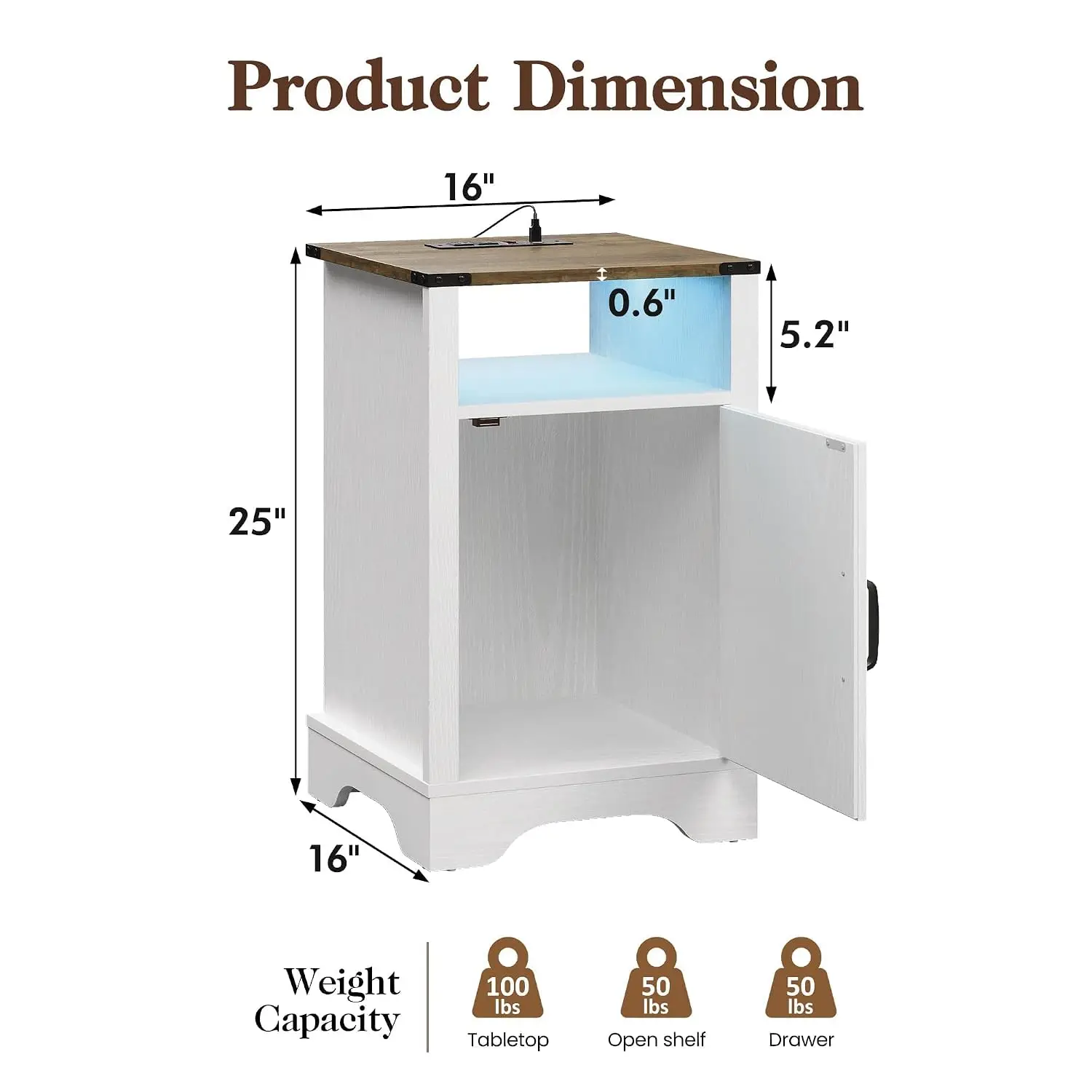 LED Nightstand Set of 2 with Charging Station & Storage, 25