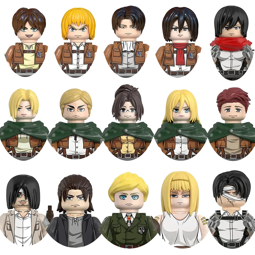 Attack on Titan Bausteine Minifiguren Eren Levi Mikasa Armin Erwin Hange Anime Actionfiguren Bausteine Spielzeug für Kinder Geschenk