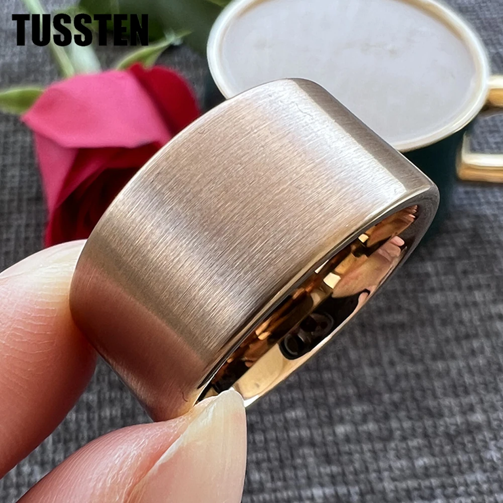 

Dropshipping TUSSTEN 12MM Flat Brushed Rose-Gold-Color Tungsten Carbide Ring for Men Women Fashion Engagement Wedding Band