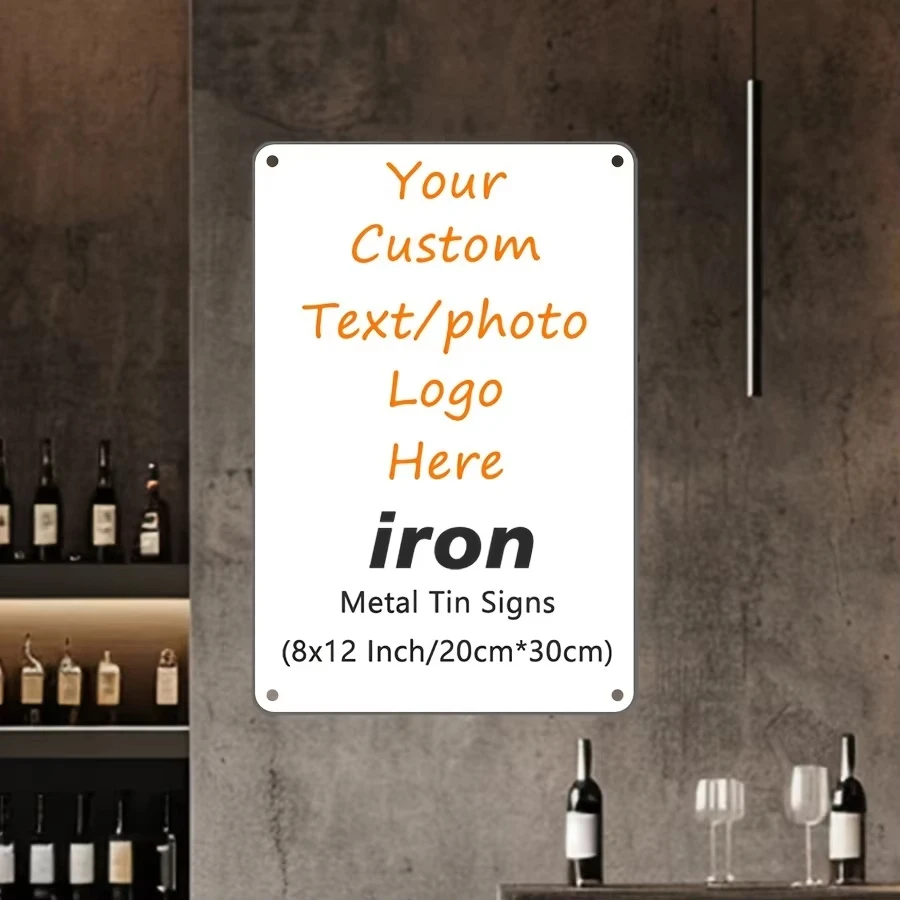 Personalized Custom Metal Tin Sign 20x30cm, Upload Your Own Text Photo Logo, White Blank Rounded Corner Pre-drilled Holes Waterp