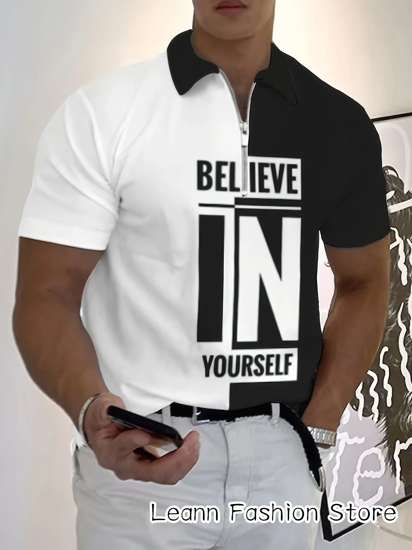 

Summer Men Believe In Yourself Polo Shirt Casual Stylish Daily Clothing Male Fashion Tops Tees Casual Lapel Collar Polo T-Shirt