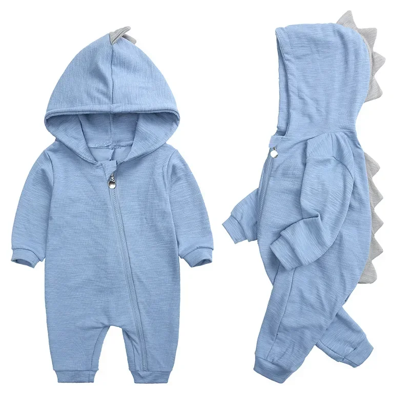 Baby Rompers Zipper Hooded Jumpsuits Dinosaur Shark Jumpers Boys Girls One-Pieces Growings Hoodies Grows Soft Roupa de Bebe