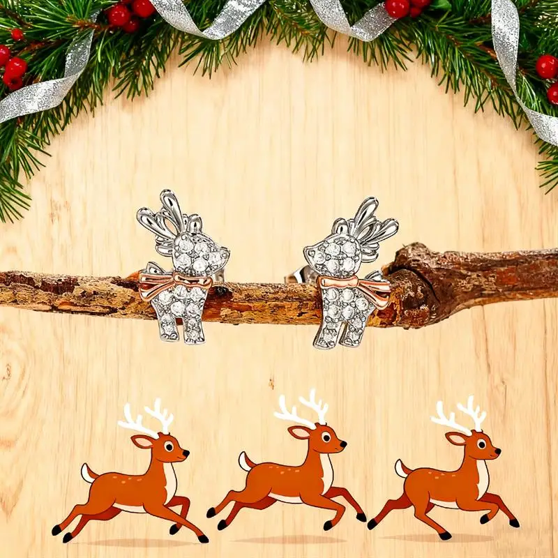 Huitan Niedliche Zweifarbige Hirsch-Ohrstecker für Damen mit Glänzenden Zirkonia, Weihnachtsparty-Accessoires, Neujahrs-Schmuck als Wintergeschenk