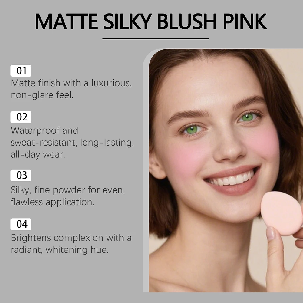 Teinte de joue rose mat naturel, lissante et veloutée, mélanges sans effort, prête à la photo, complexion