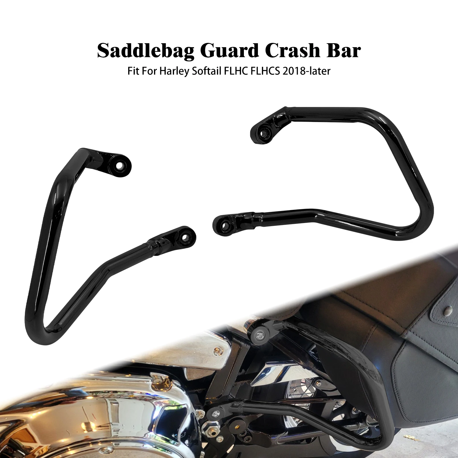 

Motorcycle Black/Chrome Saddle bag Protection Bumper Rear Saddlebag Crash Bar For Harley Softail Heritage FLHC FLHCS 2018-Later