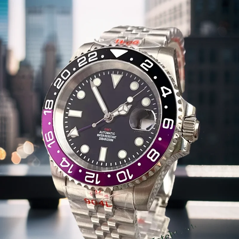 

Tandorio 40mm GMT Function Automatic Men's Watch NH34 Movement Black Dial Sapphire Crystal Auto Date solid or 316L Bracelet