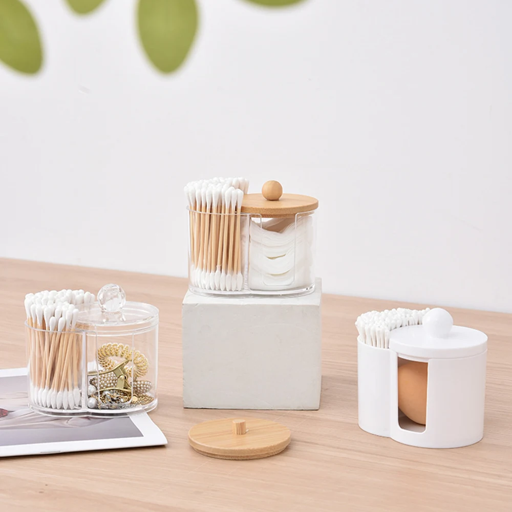 Jar Cotton Swab Box Cotton Round Pad Holder Powder Puff Storage Box Multifunction Makeup Organizer Bathroom Durable Portable