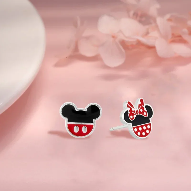 Fashion Disney Mickey Stud Earring Anime Jewelry Accessor Minnie Kawaii Asymmetrical Earrings for Women Girls Kids Birthday Gift