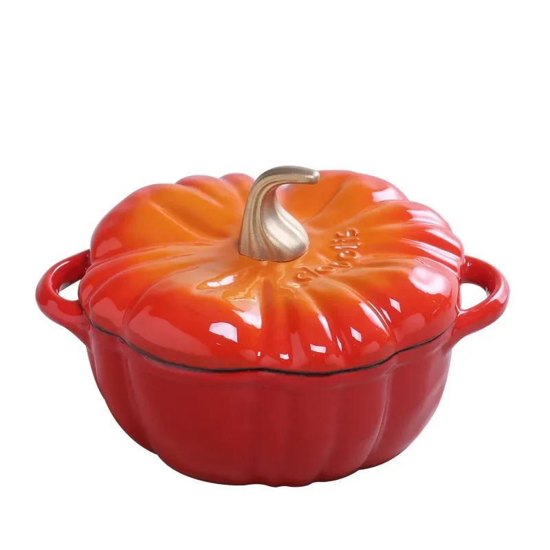 

Small 18cm Pumpkin Enamel Pot: Black Inner Surface, No Chemical Coating, Soup Cooking Pots, Stew Kitchenware, Reliable Pot