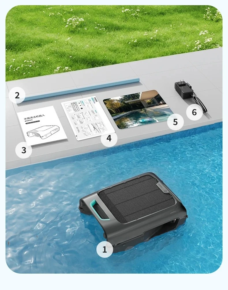 Solar Energy Pool Cleaning Robot Floating Leaves Debris Skimmer Landscape Pond Surface Waste Collector