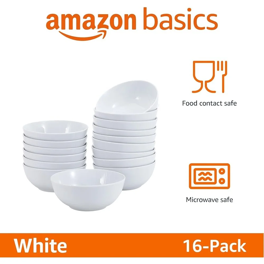 16 عبوة من أوعية كوبيه من البورسلين الأبيض الآمن للميكروويف، أوعية عميقة قابلة للتكديس من الدرجة التجارية، حساء سلطة الحبوب، نودلز الحبوب، سهلة التنظيف