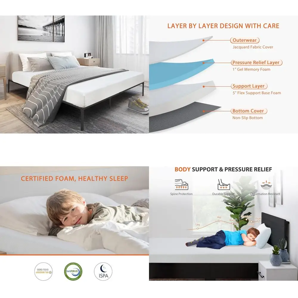 Medium Firm Cooling Gel Memory Foam Mattress - 6 Inch Full Size with Pressure Relief and Cool Sleep Technology