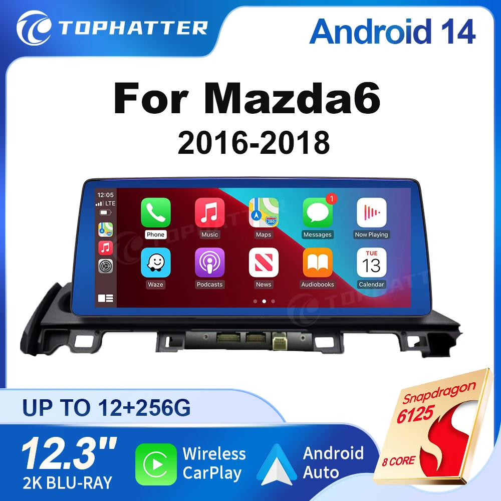

Carplay 12.3 inch For Mazda 6 2016-2018 Car Radio Stereo GPS Navi Qualcomm Multimedia Player Android 14 2K HD Screen