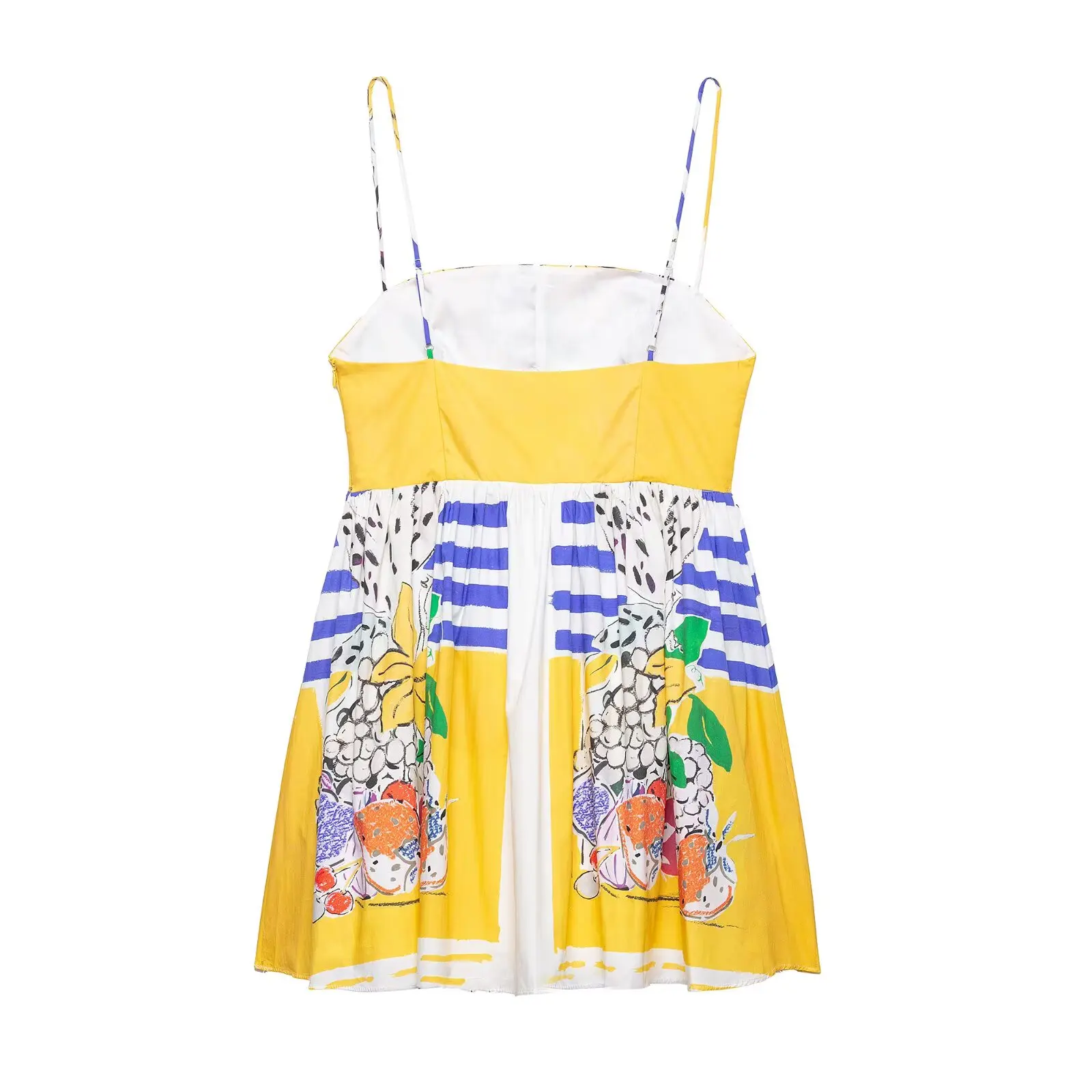 Zevity 2025 Donne Sexy Estate Frutta Patchwork Stampa Mini Sling Dress Femminile Chic Cerniera Laterale Casual Sottile Del Partito Abiti DS9305