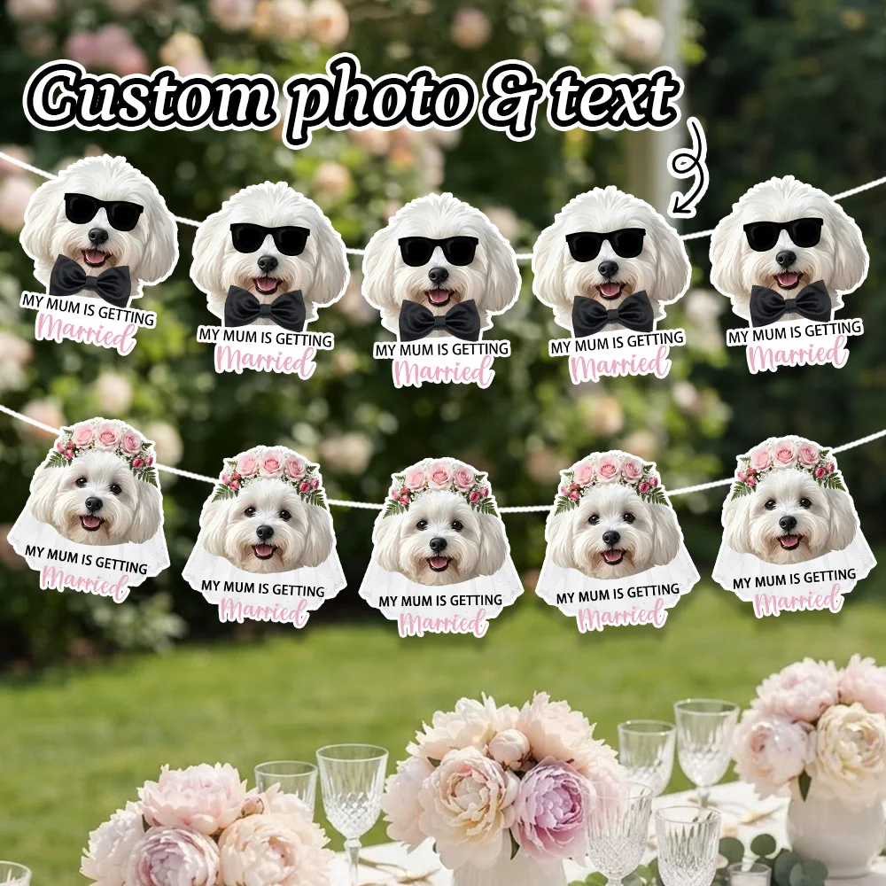 8/16/24PC Custom Pet Photo Text Wedding Bunting Banner,Dog Cat Bride Groom Portrait Garland,for Bridal Shower Party Home Decor