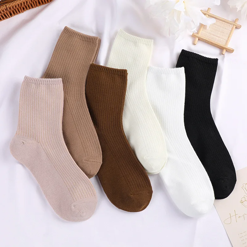 1 Pairs to 3 Pairs Autumn New Solid Color Mid Length Socks Versatile Casual Women Socks Home Floor Socks Sports Breathable Socks