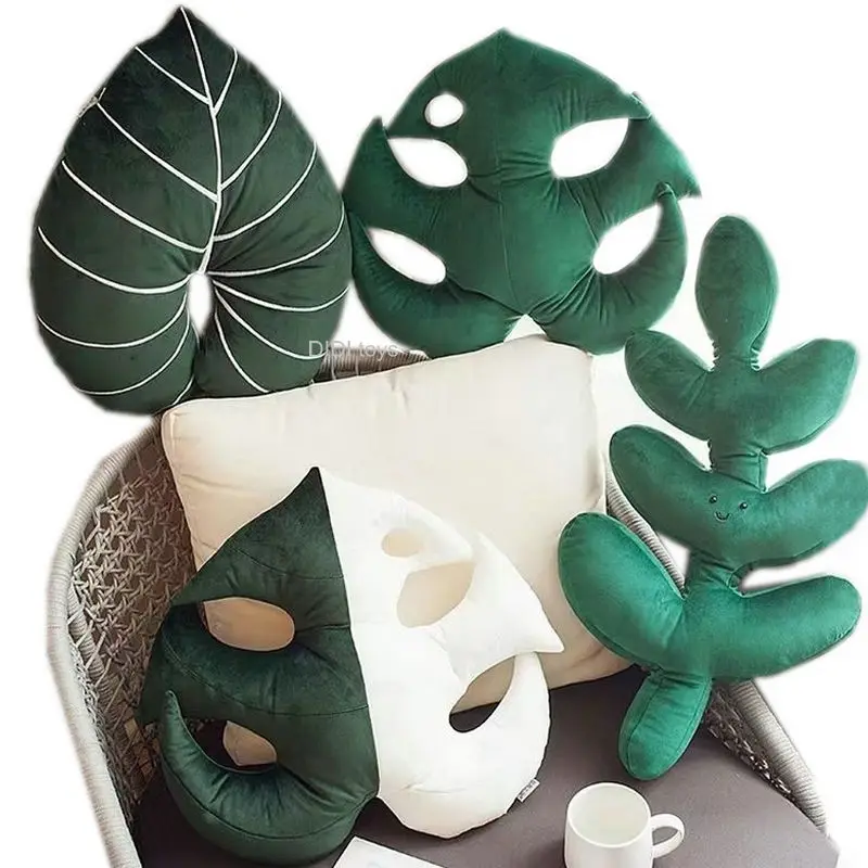 

Ins Nordic Green Lifelike Liebm Leaf Plush Pillow Plantain leaves Love Shape Nap Sleep Office Sofa Decor Cushion Gift