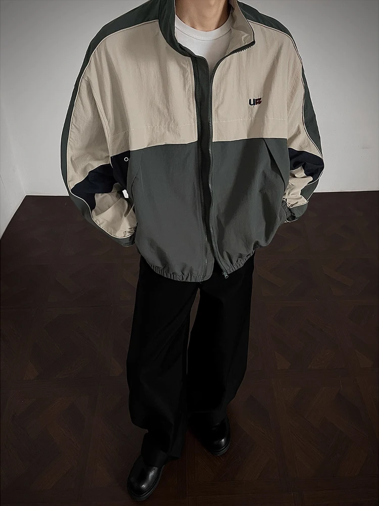 

American High Street Color Blo Jaet Men's Autumn Trend Loose Outdoor Sports Sle Casual Stand Collar Windbreaker