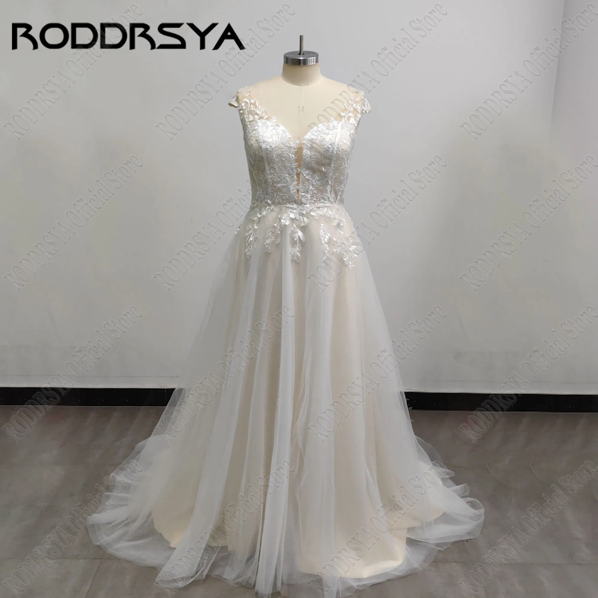 RODDRSYA بوهو فستان زفاف لقبعة العروس الترتر فساتين الزفاف انظر من خلال Vestidos De Novia بأكمام على شكل حرف A-line تول حسب الطلبفستان الزفاف البوهيمي مع غطاء الأكمام الترتر ثوب الزفاف سترة شفافة دي نوفيا 2024