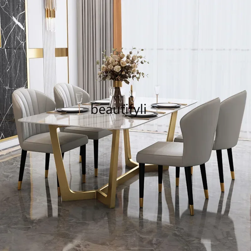 

LD25Light luxury rock slab dining table household small apartment modern simple rectangle, Nordic dining table and chair combin