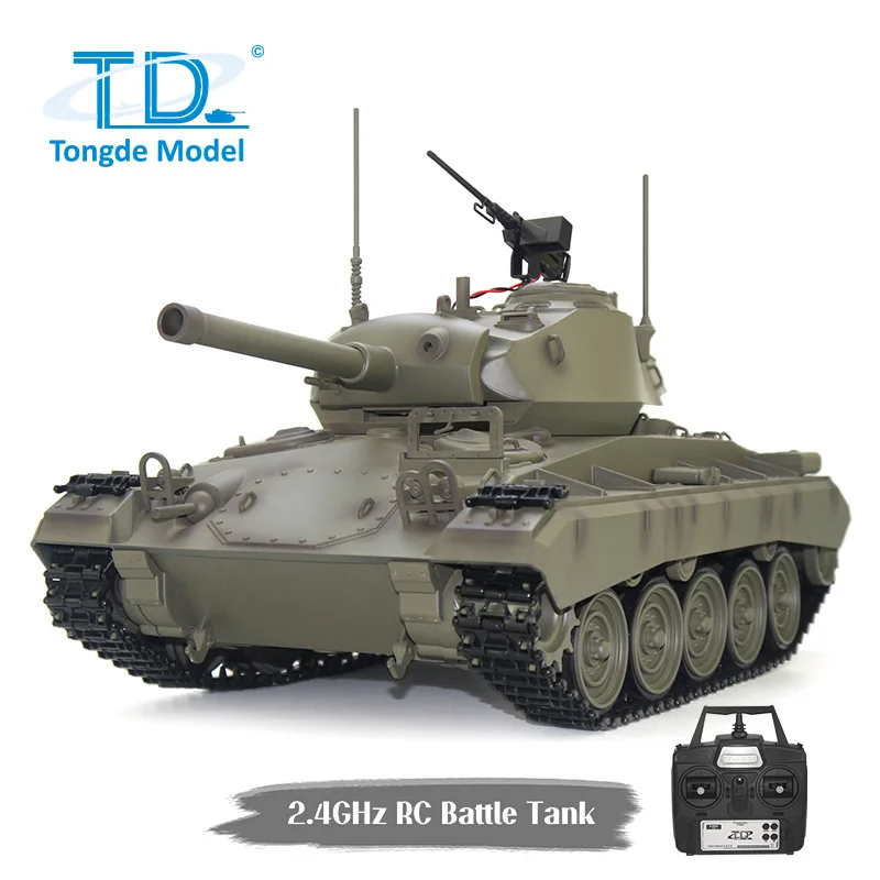 1/16 Tongde M24 Chaffee RC Lekki czołg 320 ° Model obrotowy na podczerwień z odpadem beczułkowym, elektryczny, zdalnie sterowany, dla początkujących.