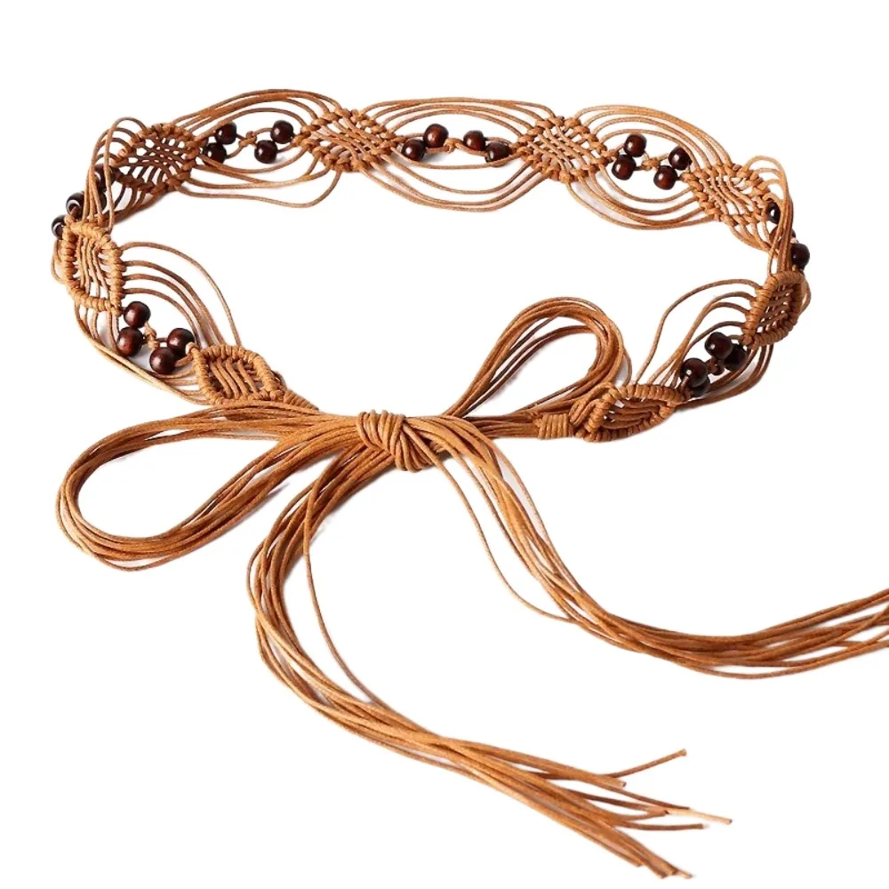 

Модный женский пояс в богемном стиле, тканый пояс для платья с бисером, персонализированные аксессуары в этническом стиле, поясная веревка