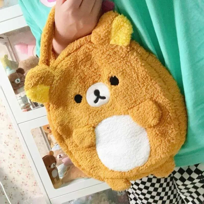 Miniso Kawaii Handbag Rilakkuma Anime Cartoon San-X Kuma Cute Bear Girl High-Capacity Storage Plush Bag Gift Christmas Y2K Gifts