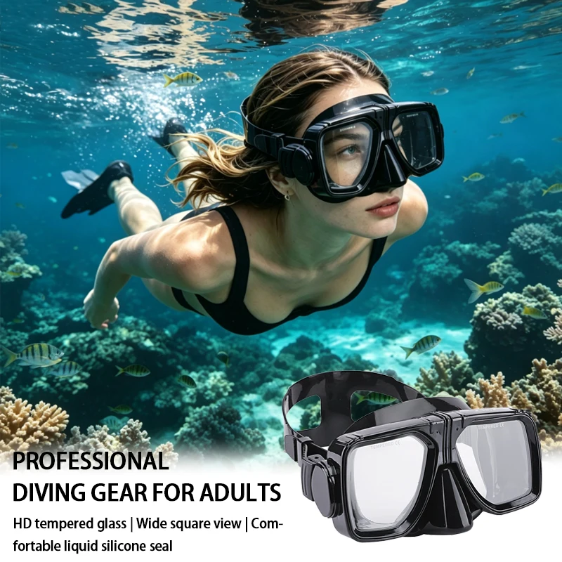

Adult Square Frame Snorkeling Diving Mask - HD Tempered Glass, Wide View, Liquid Silicone, Anti-Scratch Waterproof Diving Goggle