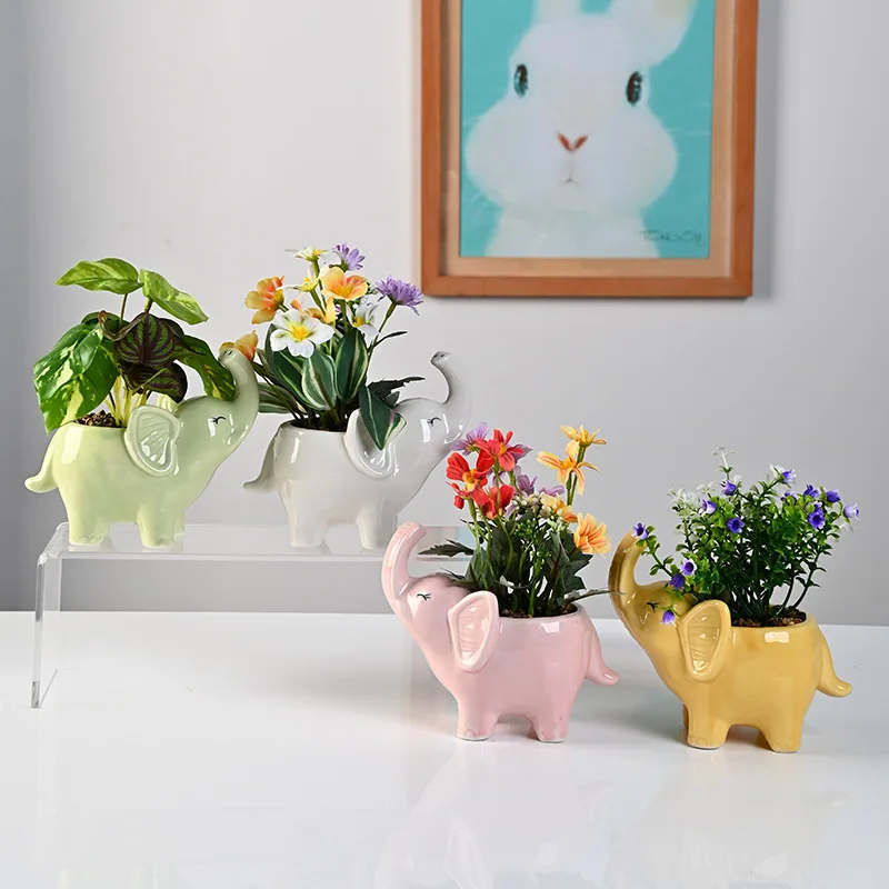 Ceramic Cartoon Animal Elephant Flower Pot Cute Animal Flower Pot Mini Succulent Cactus Flowerpot Home Living Room