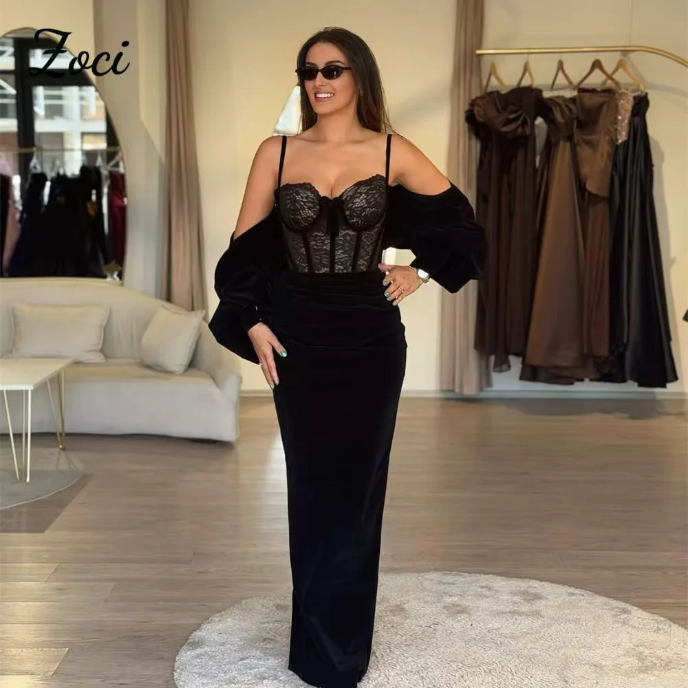 

Zoci Sweetheart Lace Top Customized Mermaid Prom Dresses Spaghetti Straps Arabic Special Occasion Evening Party Bridesmaid Dress