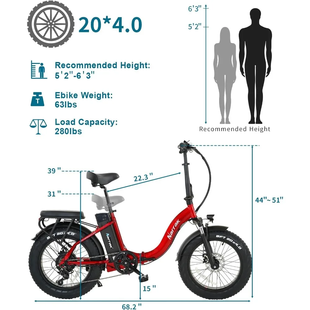 Fat Tire Folding Electric Bike, Brushless Motor,M5 Large LCD Display, Suspension, Step-Over Or Step-Through Frame for Adult