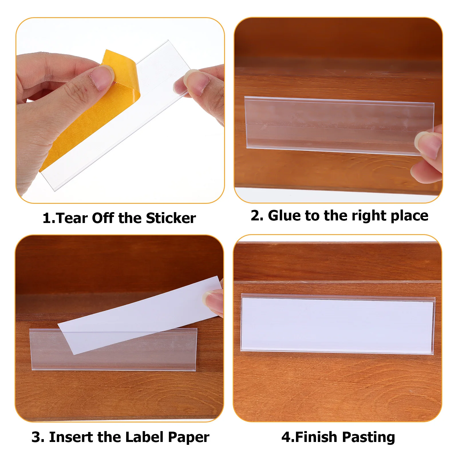 

100Pcs PVC Label Holders Adhesive File Folder Labels for Wire Shelving Basket Labels Storage Shelf Label Holder