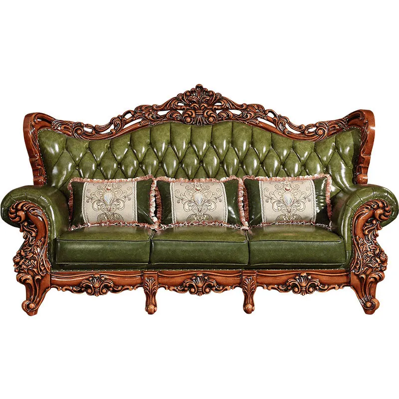 For European Living Room Carved Sofa Furniture New Design  Luxury Leather Reclining Sectional Sofa Set