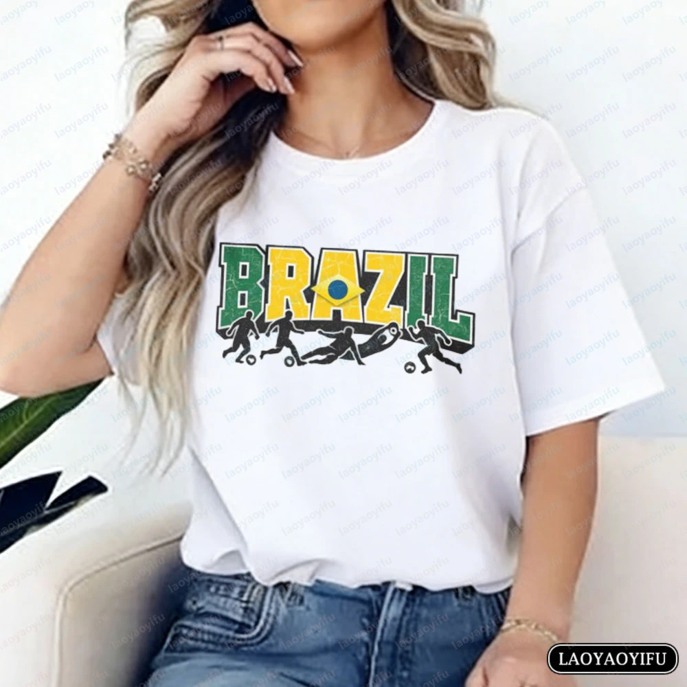 เสื้อยืดลายกราฟิกฟุตบอลบราซิล สไตล์เรโทร