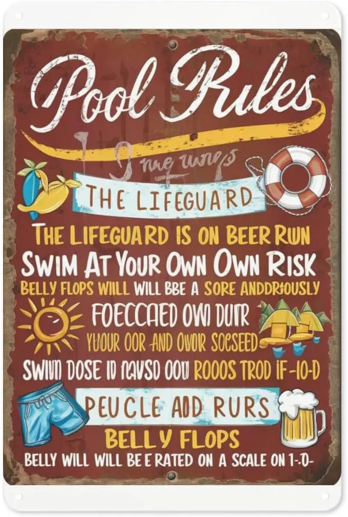 Retro Pool Tin Sign 8X12IN Vintage Metal Wall Art for Backyard, Beach House & Summer Party Decor with 1950s Design sign