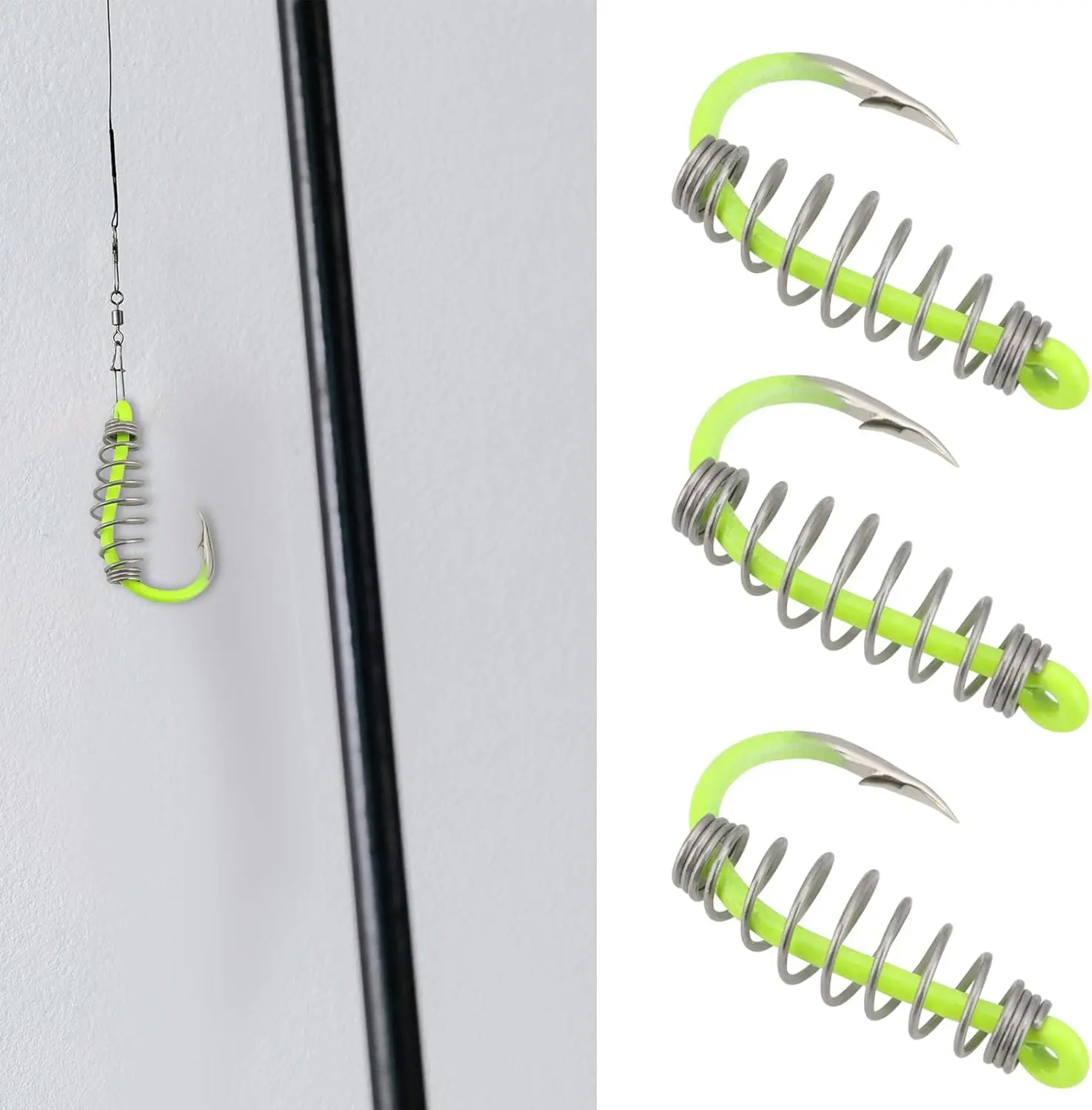 FishTrip Anzuelos circulares con resorte verde fluorescente para carpa - imagen 4