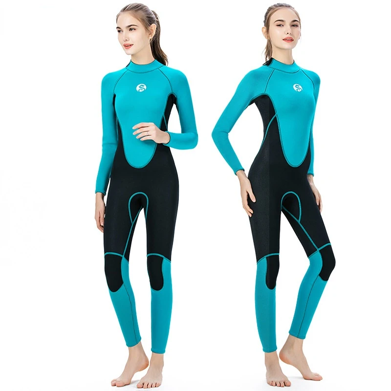 3mm Long Sleeve One Piece Wetsuit Ladies Warm Waterproof Female Neoprene Wetsuit High Stretch Sun Protection Snorkel Swimsuit