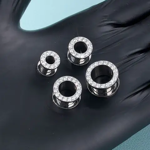 पीस टाइटेनियम कान सुरंग प्लग पेव्ड सीजेड जेम कान विस्तार कान गेज स्ट्रेचिंग किट स्क्रू बैक मांस फैलाव कान विस्तारक 10 best sales कान खींचने वाली किट - №10