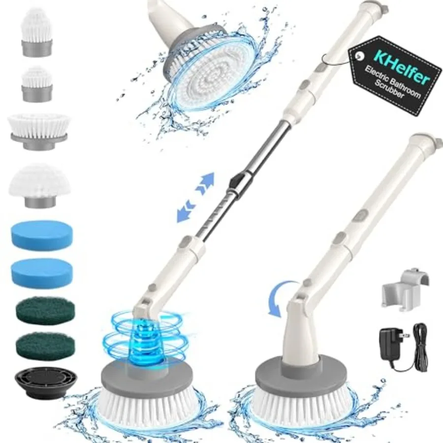 Electric Spin Scrubber, 2025 New Shower Scrubber 8 Replacement Head, 1.5H Cordless Bathroom Scrubber Dual Speed, Shower Cleanin